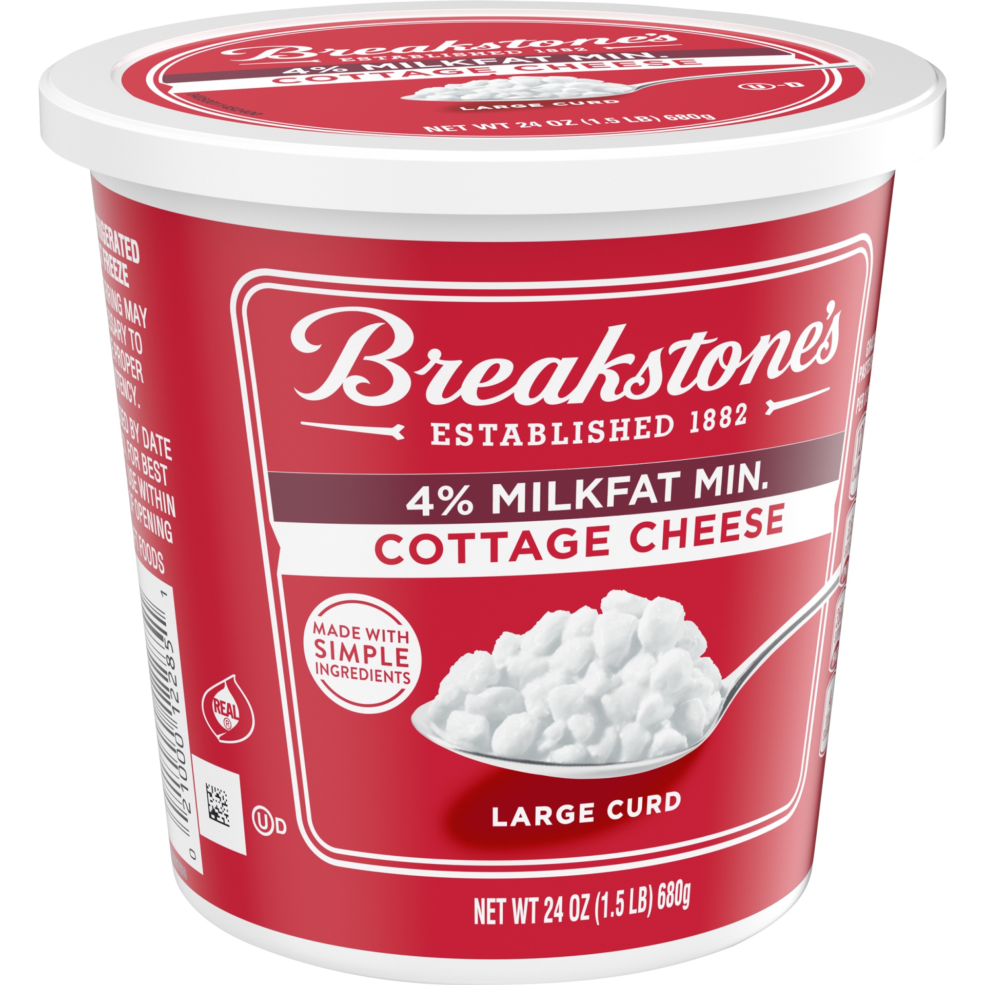 slide 4 of 6, Breakstone's Large Curd Cottage Cheese with 4% Milkfat, 24 oz Tub, 24 oz