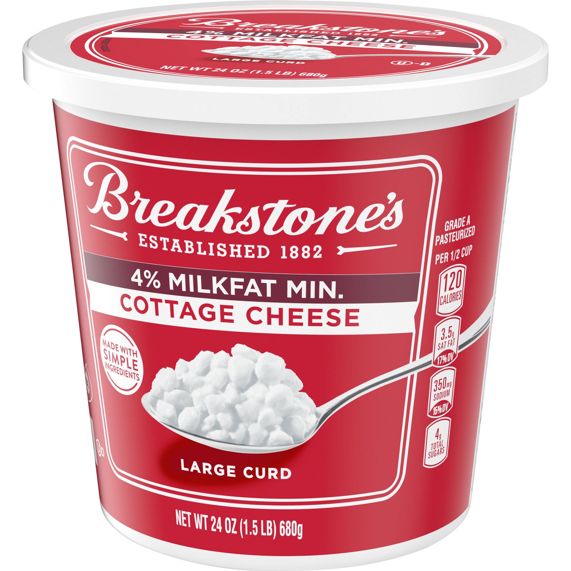 slide 3 of 6, Breakstone's Large Curd Cottage Cheese with 4% Milkfat, 24 oz Tub, 24 oz