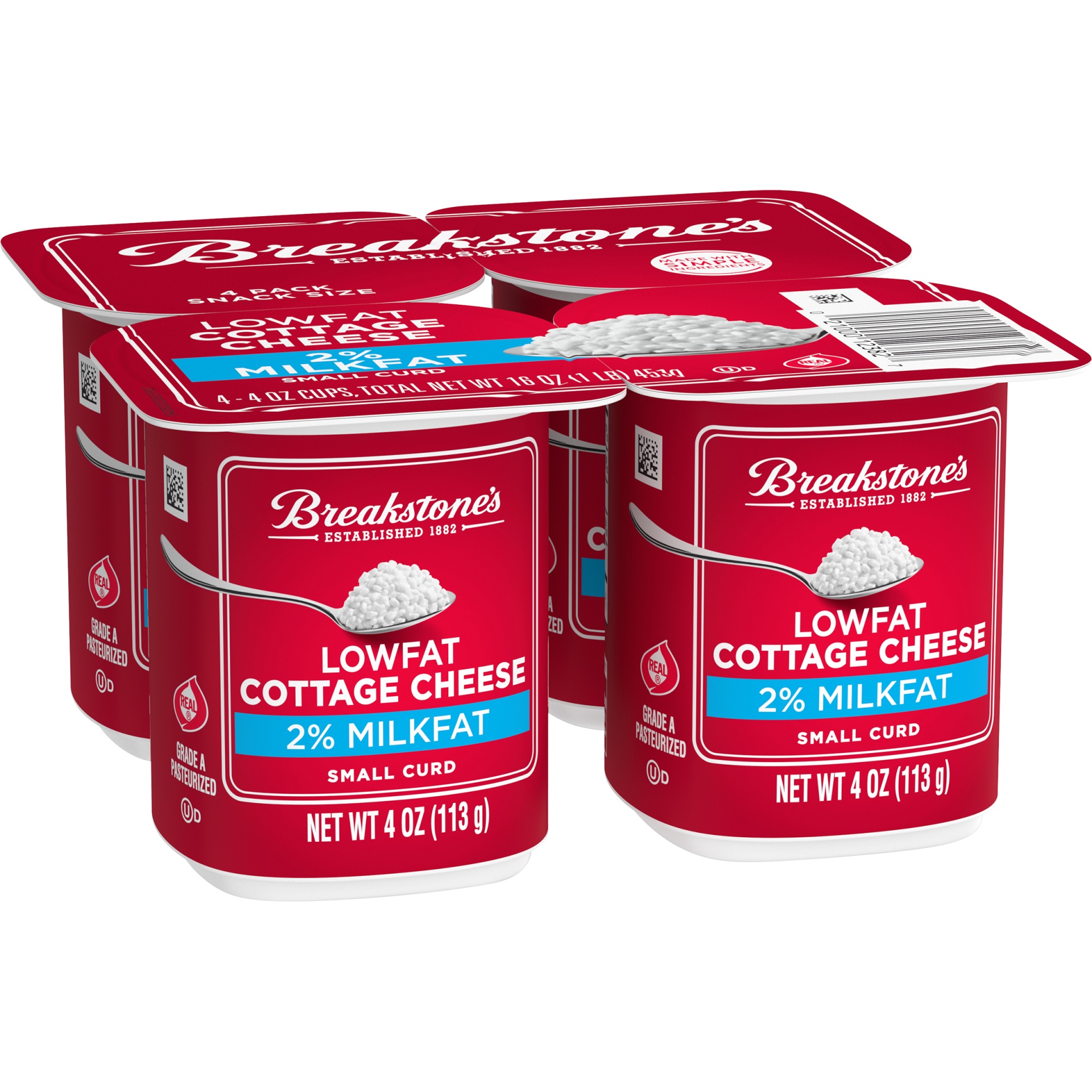 slide 2 of 6, Breakstone's Lowfat Small Curd Cottage Cheese with 2% Milkfat, 4 oz Cup, 4 Ct, 453 g