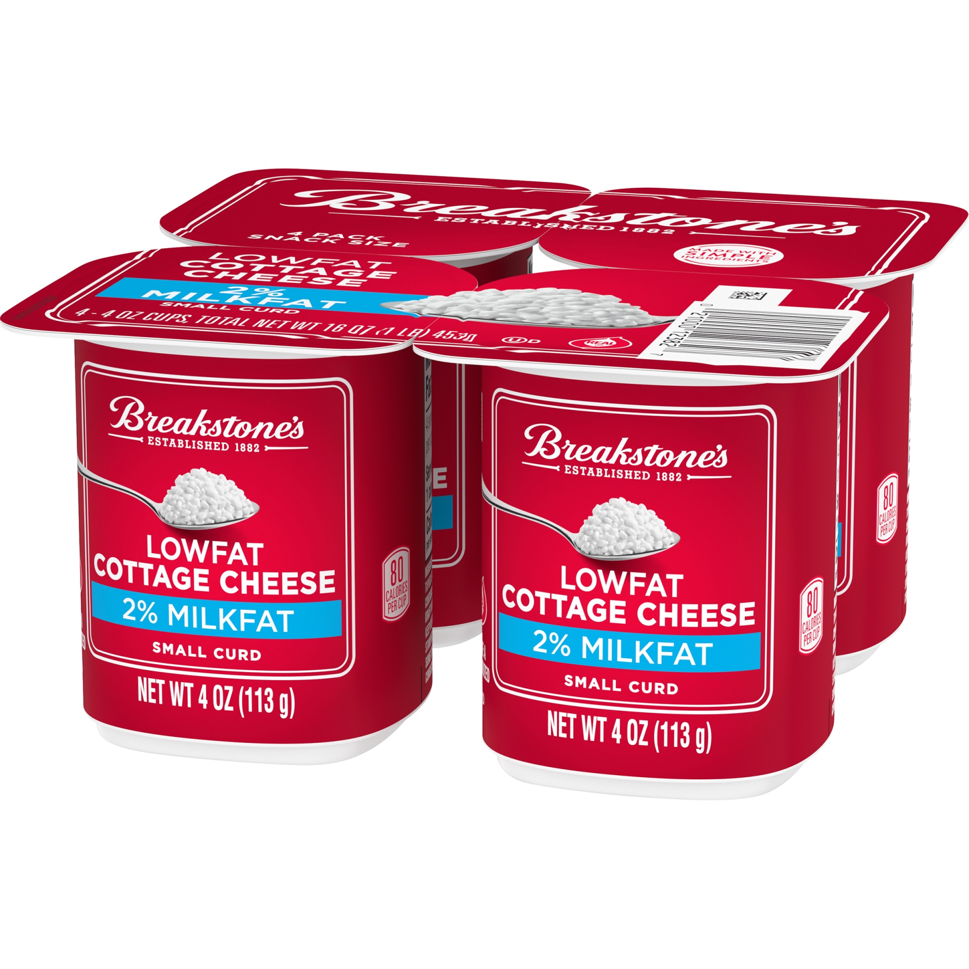 slide 3 of 6, Breakstone's Lowfat Small Curd Cottage Cheese with 2% Milkfat, 4 oz Cup, 4 Ct, 4 ct