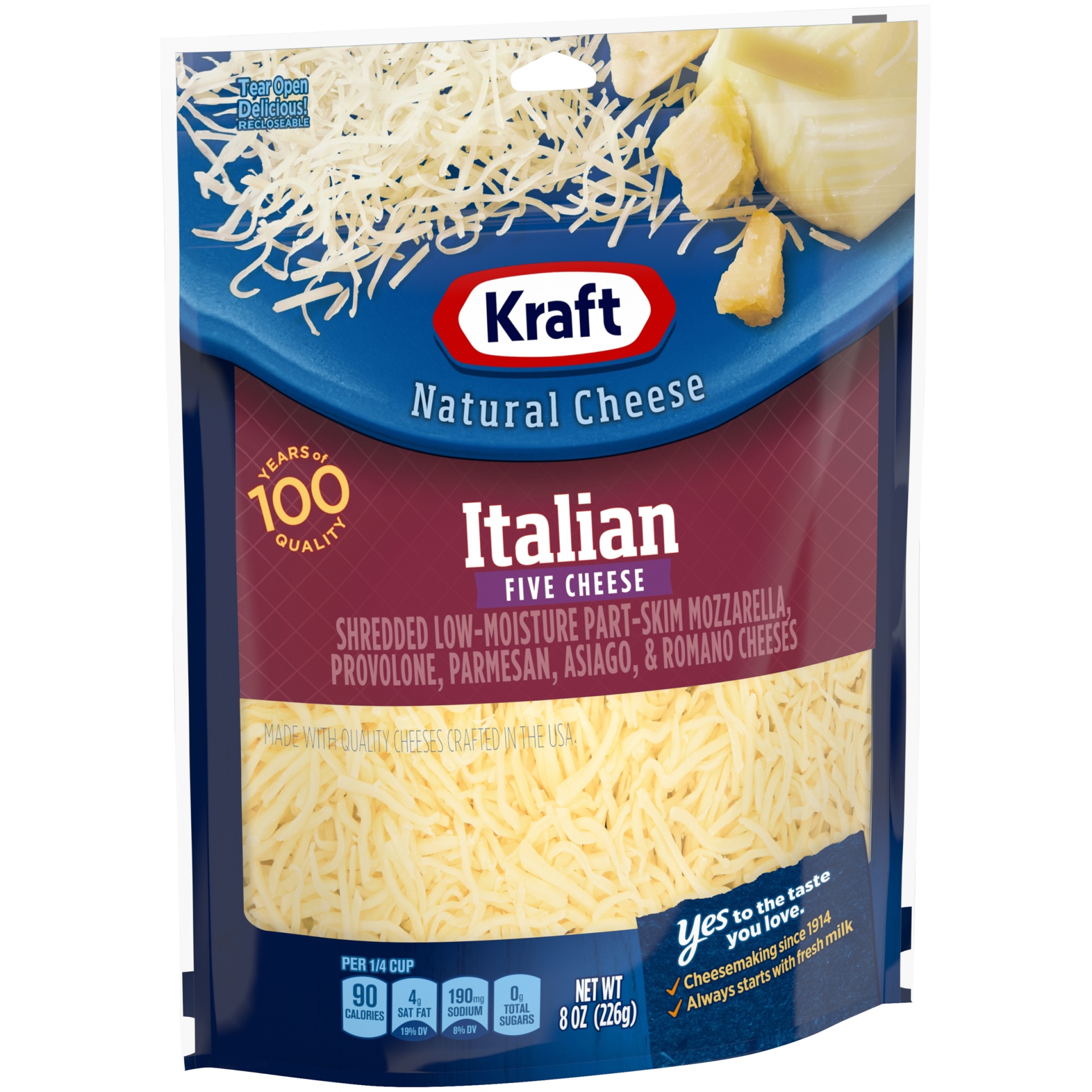 slide 5 of 9, Kraft Italian Five Cheese Blend Shredded Cheese, 8 oz Bag, 8 oz