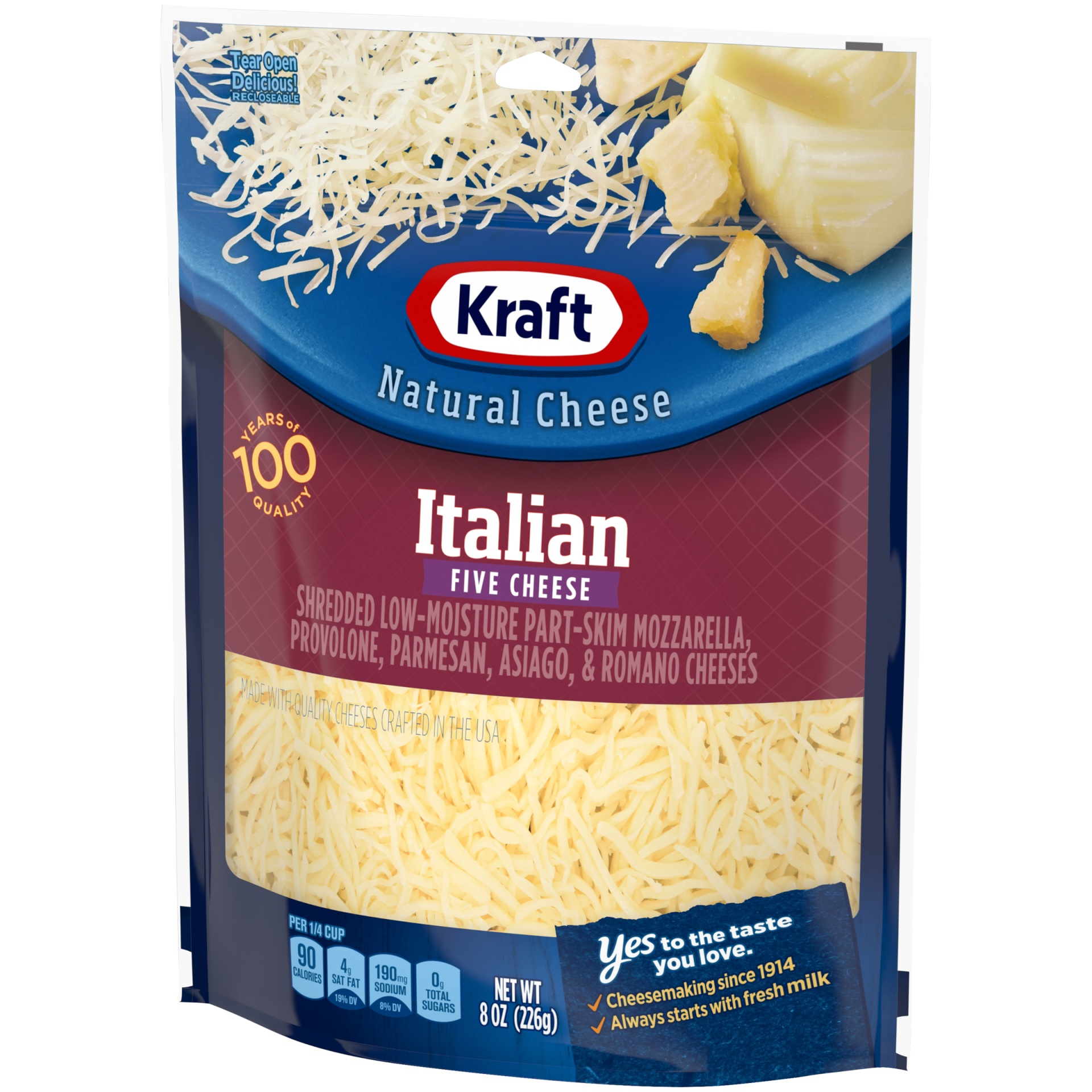 slide 6 of 9, Kraft Italian Five Cheese Blend Shredded Cheese, 8 oz Bag, 8 oz