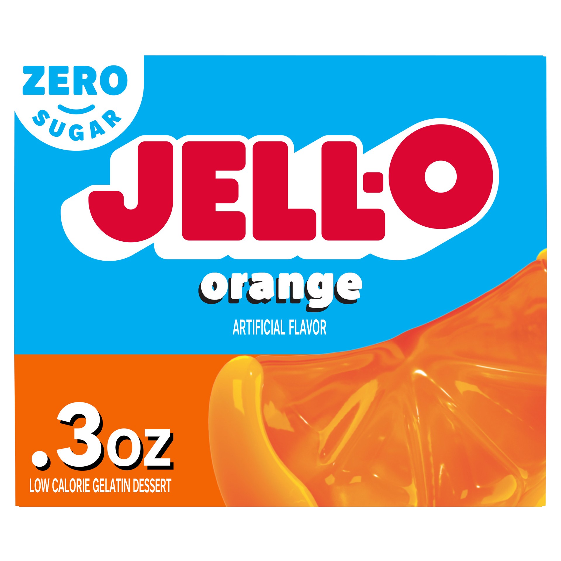 slide 1 of 13, Jell-O Orange Artificially Flavored Zero Sugar Low Calorie Gelatin Dessert Mix, 0.3 oz Box, 0.3 oz