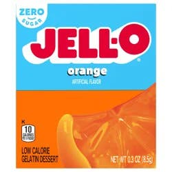 Jell-O Orange Artificially Flavored Zero Sugar Low Calorie Gelatin Dessert Mix, 0.3 oz Box
