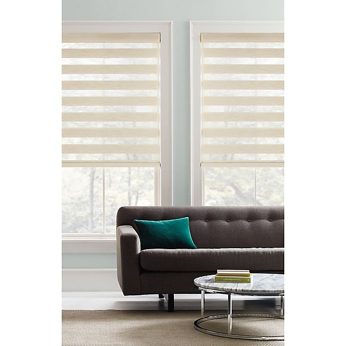 slide 1 of 3, Real Simple Cordless Layered Shade - Natural, 23 in x 72 in
