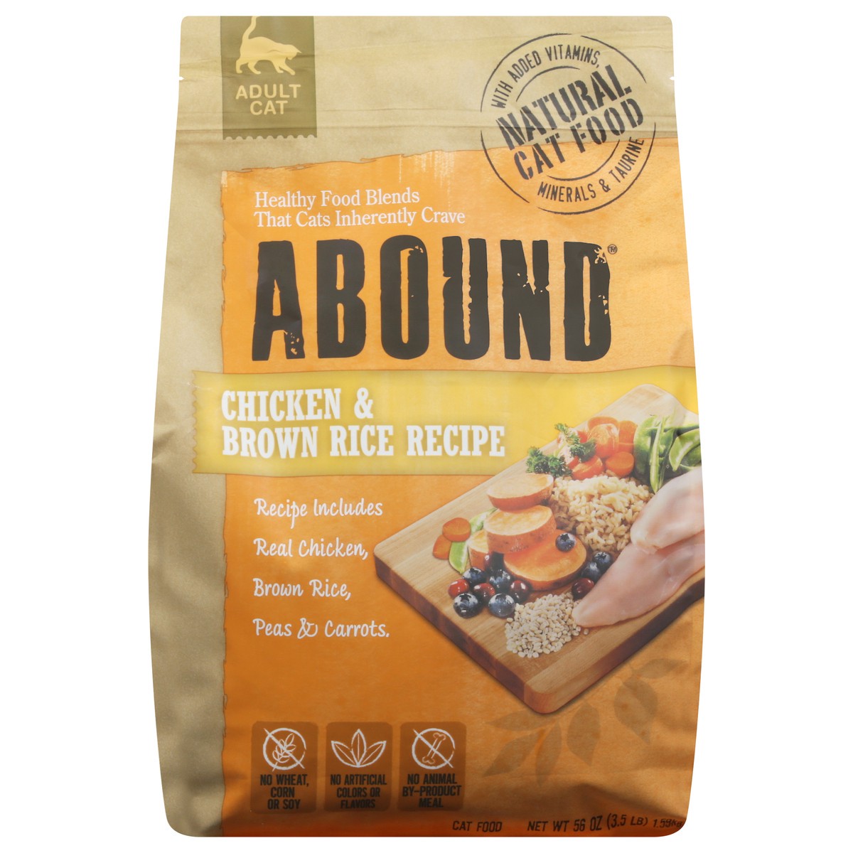 slide 1 of 10, Abound Adult Cat Chicken & Brown Rice Recipe Cat Food 56 oz, 56 oz