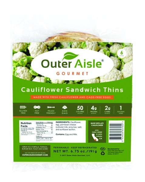 slide 1 of 1, Outer Aisle Cauliflower Sandwich Thins, 5 oz