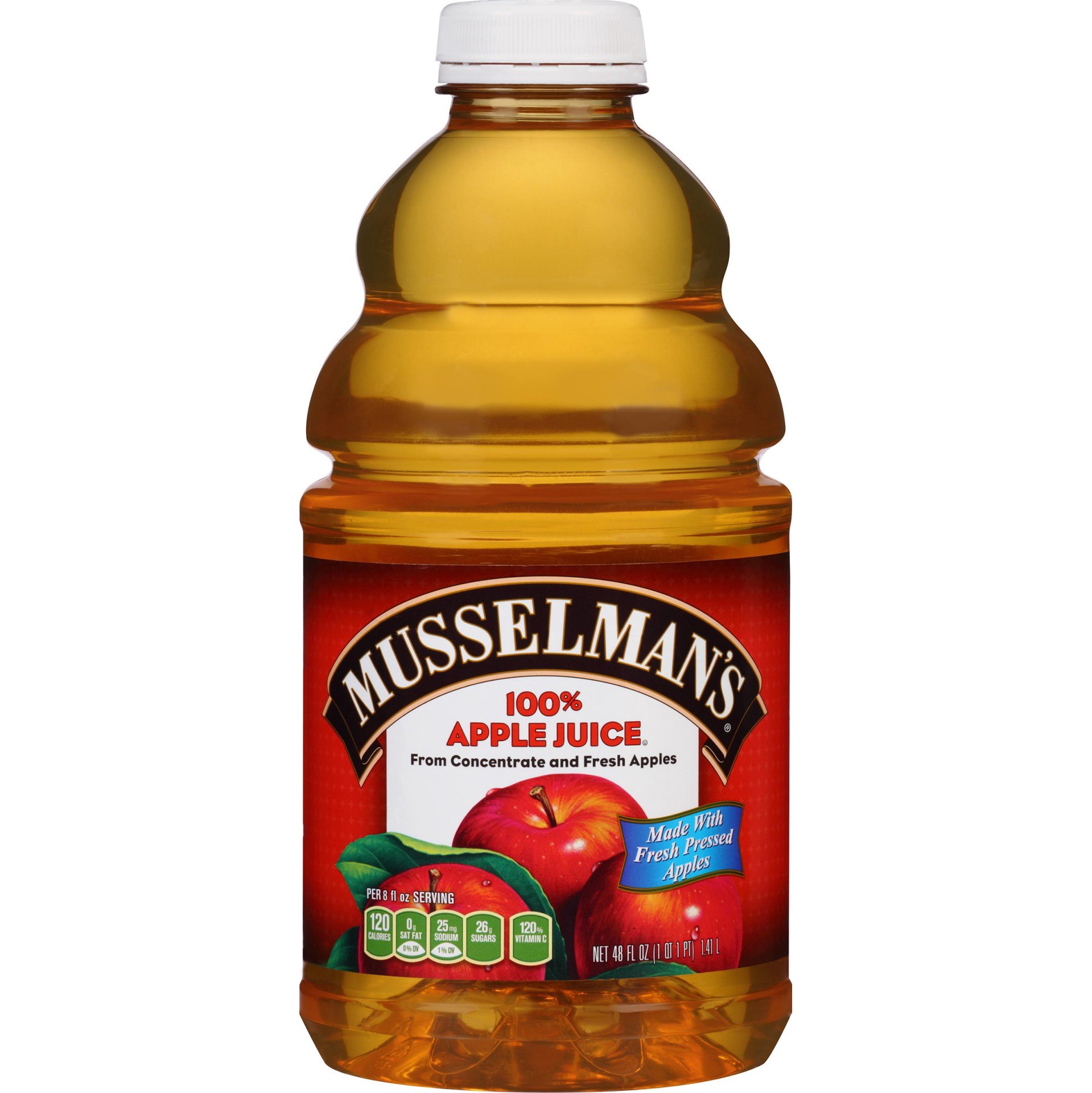 slide 1 of 1, M-man Musselman's 100% Apple Juice - 48 oz, 48 oz