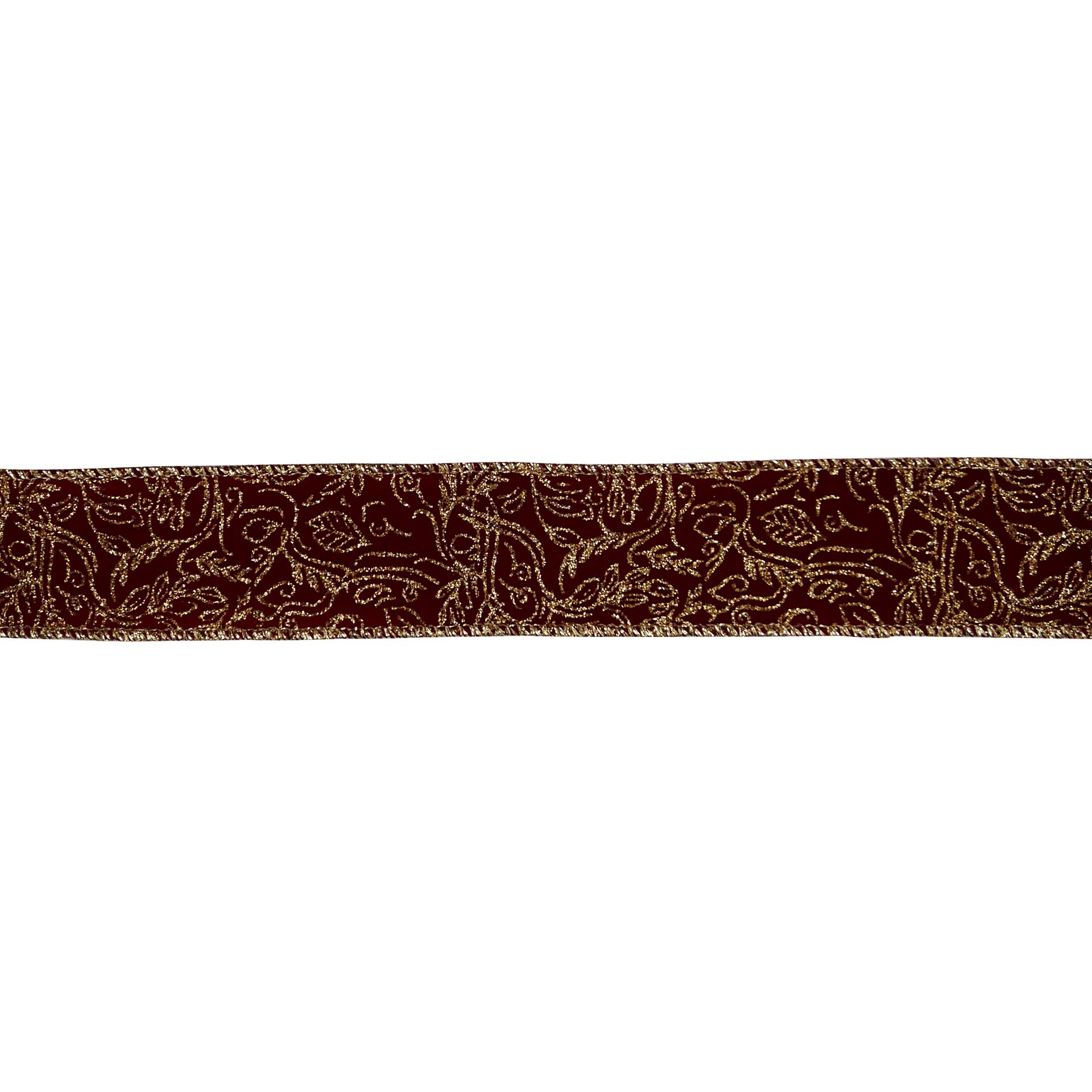 slide 2 of 3, 1.5" X 30ft. Burgundy & Gold Scroll Wired Ribbon By Celebrate It, 1.5 in x 30 ft