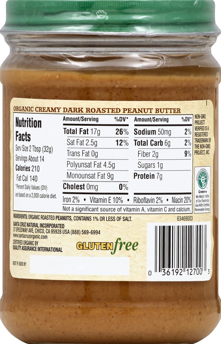 slide 5 of 6, Santa Cruz Organic Dark Roasted Creamy Peanut Butter, 16 oz