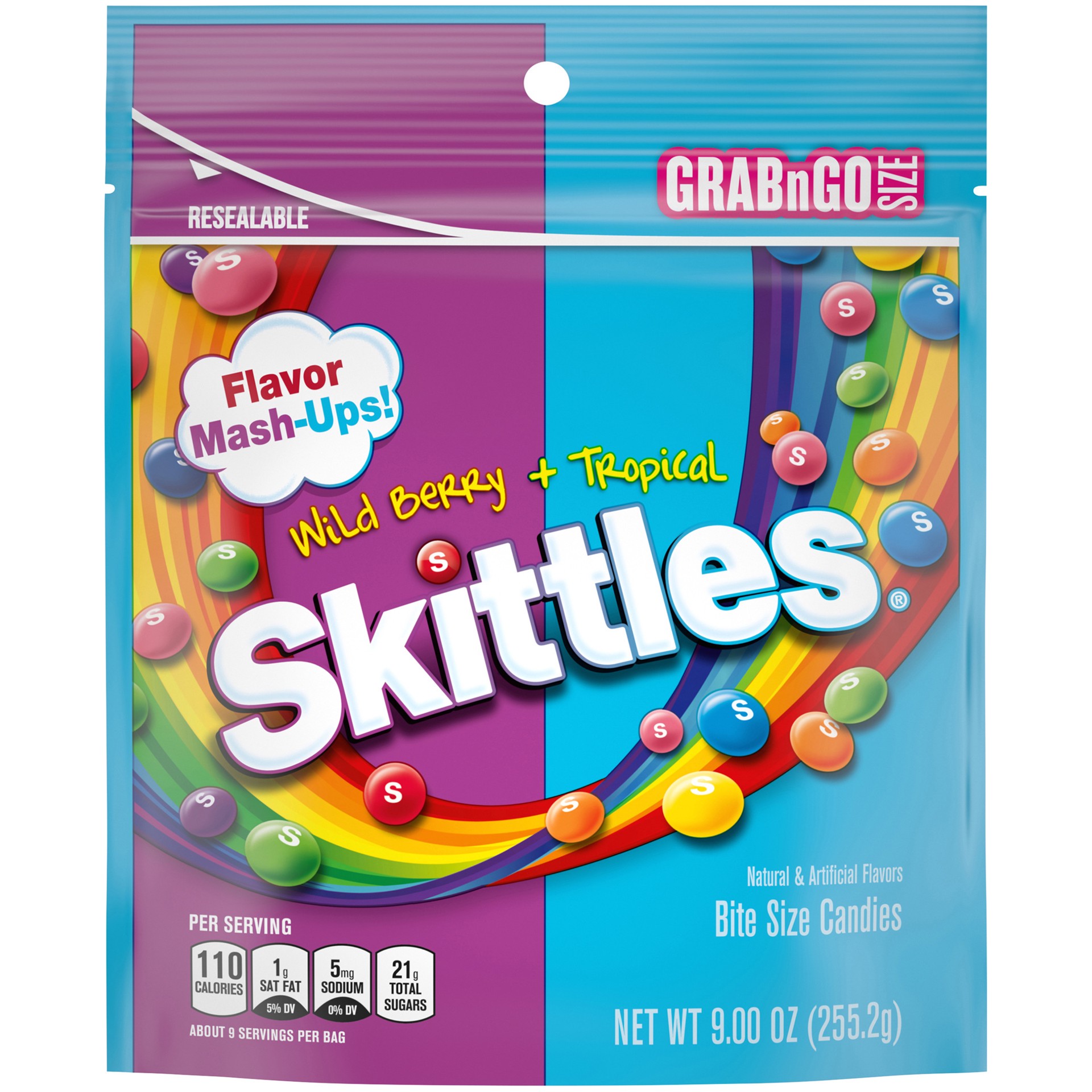 slide 1 of 8, SKITTLES Flavor Mash-Ups Wild Berry & Tropical Chewy Candy, Grab N Go, 9 oz Resealable Bag, 9 oz