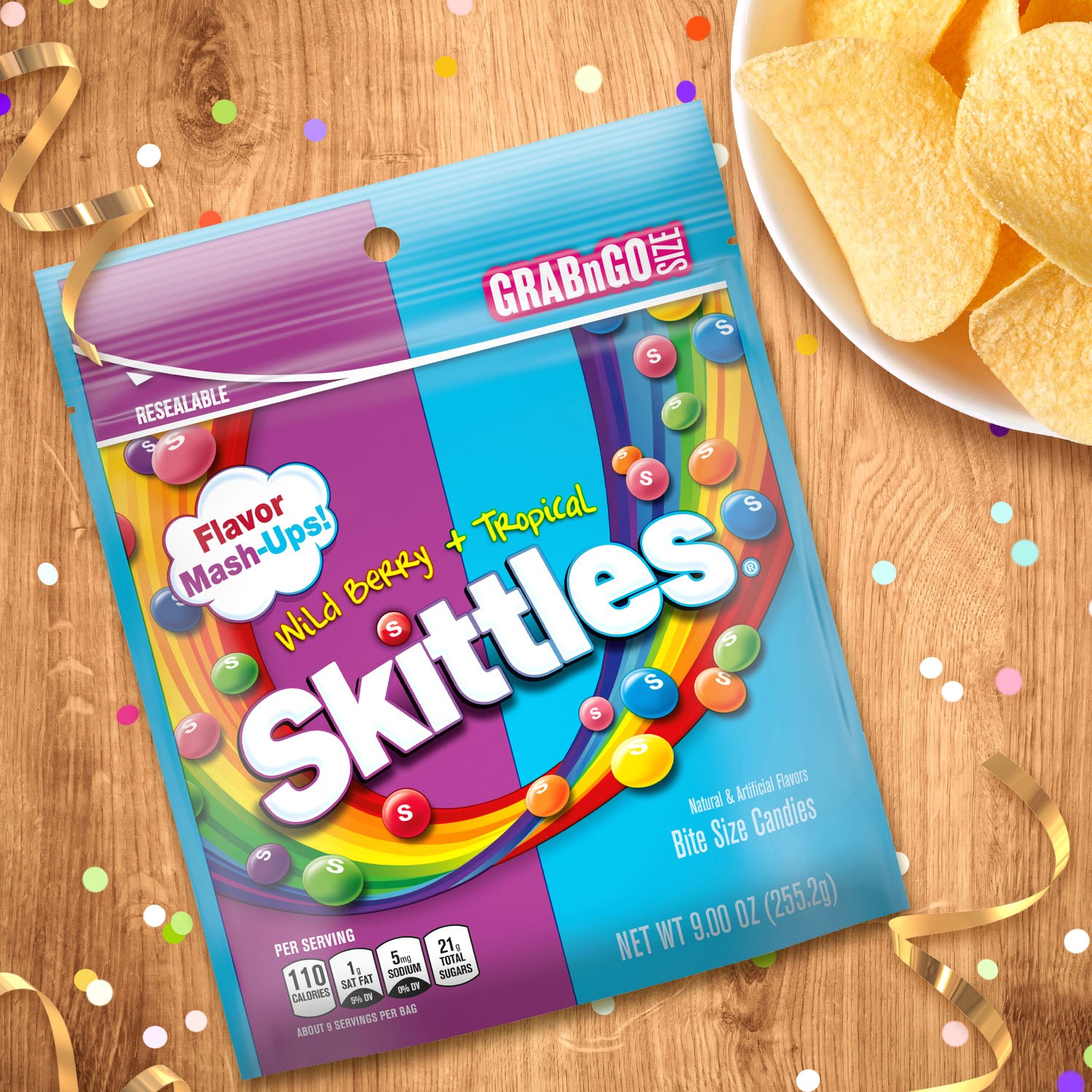 slide 5 of 8, SKITTLES Flavor Mash-Ups Wild Berry & Tropical Chewy Candy, Grab N Go, 9 oz Resealable Bag, 9 oz