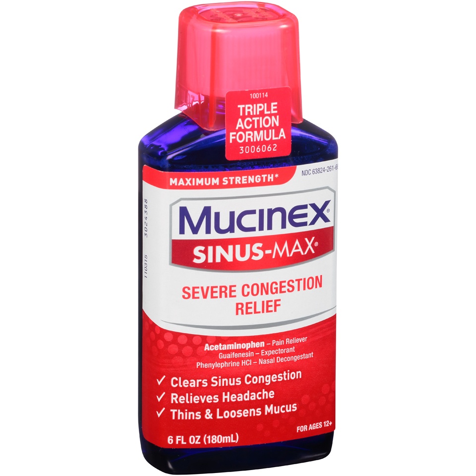 slide 1 of 1, Mucinex Sinus-Max Severe Congestion Relief Liquid, 6 fl oz