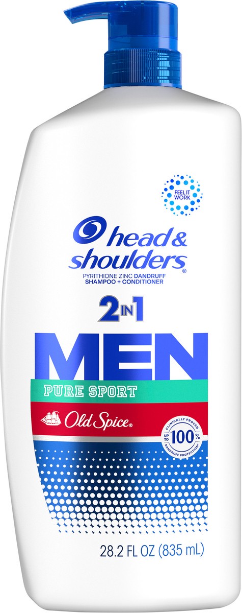 slide 2 of 7, Head & Shoulders Head and Shoulders Mens 2 in 1 Dandruff Shampoo and Conditioner, Anti-Dandruff Treatment, Old Spice Pure Sport for Daily Use, Paraben Free, 28.2 oz, 28.20 fl oz