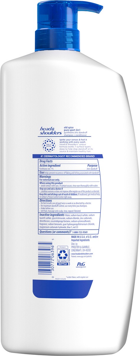 slide 7 of 7, Head & Shoulders Head and Shoulders Mens 2 in 1 Dandruff Shampoo and Conditioner, Anti-Dandruff Treatment, Old Spice Pure Sport for Daily Use, Paraben Free, 28.2 oz, 28.20 fl oz