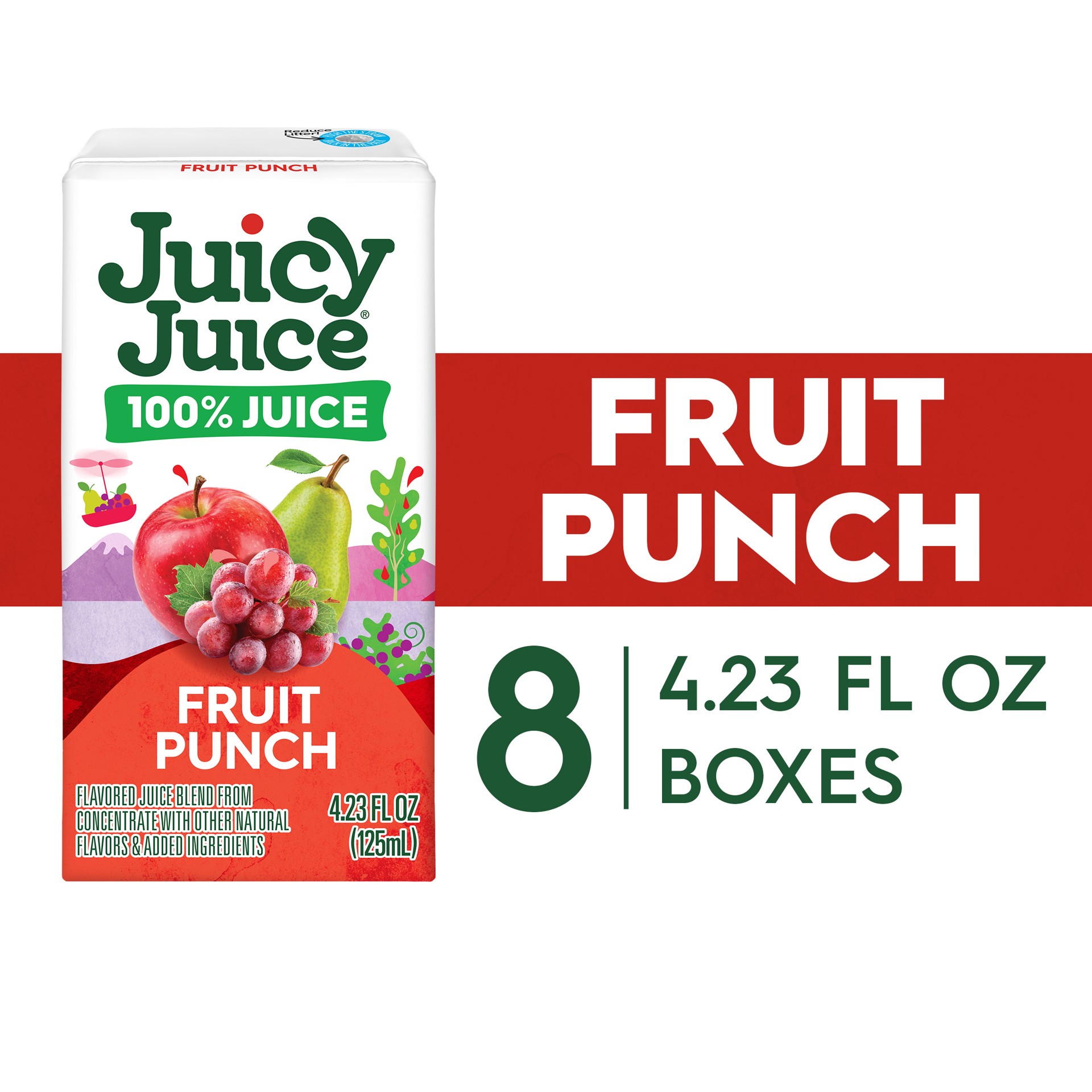 slide 1 of 9, Juicy Juice 100% Juice, Fruit Punch, 8 Count, 4.23 FL OZ Juice Boxes, 4.23 oz