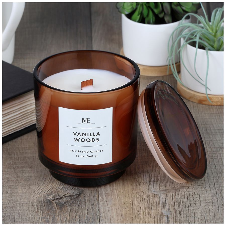 slide 2 of 5, Modern Expressions Soy Blend Candle Vanilla Woods, 13 oz