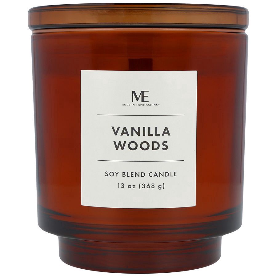 slide 1 of 5, Modern Expressions Soy Blend Candle Vanilla Woods, 13 oz