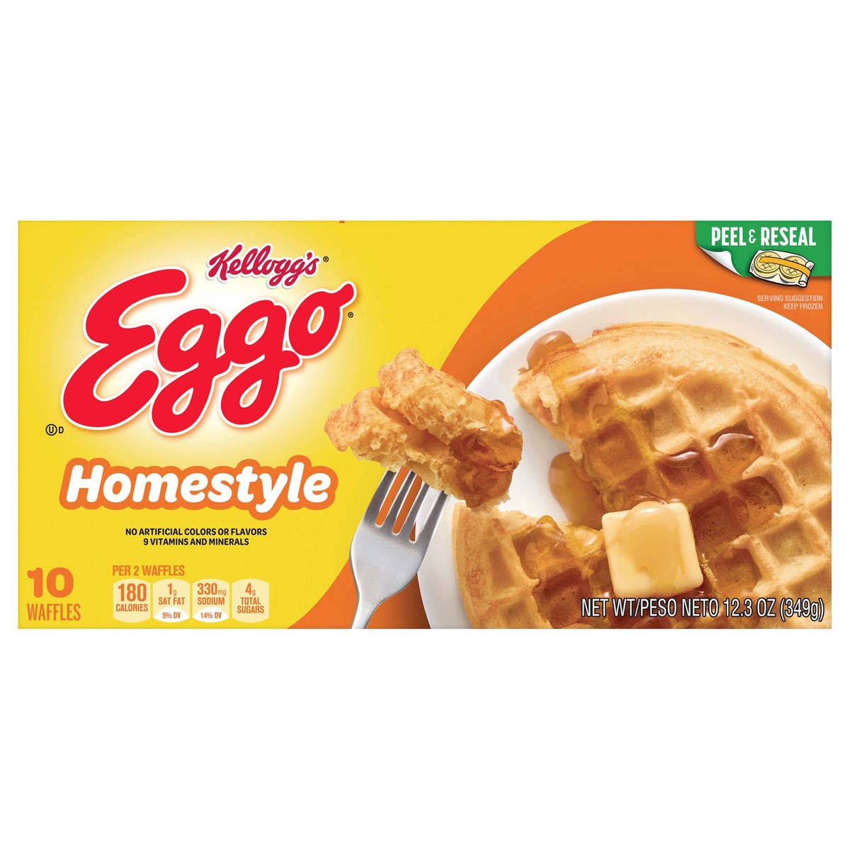slide 12 of 12, Eggo Homestyle Frozen Waffles, Original, 12.3 oz, 10 Count, Frozen, 12.3 oz