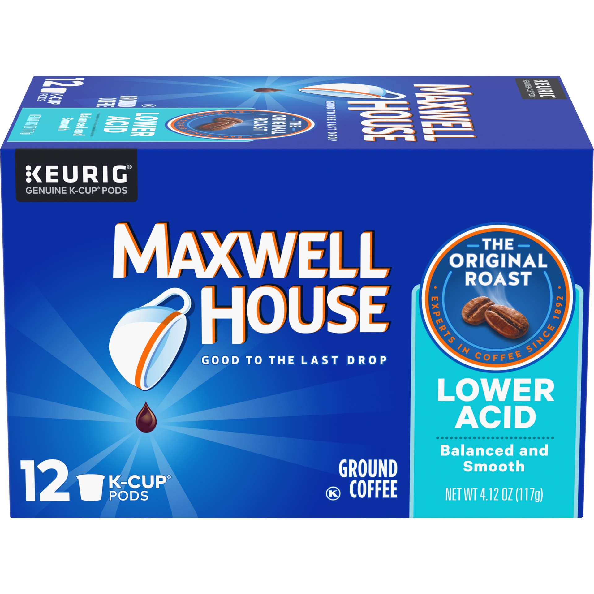 slide 1 of 2, Maxwell House The Original Roast Balanced & Smooth K-Cup Coffee Pods with Lower Acid, 12 ct