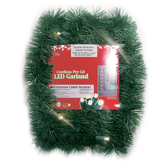 slide 1 of 1, Brite Star Battery Operated Pine Garland with White LED Lights, 18 ft