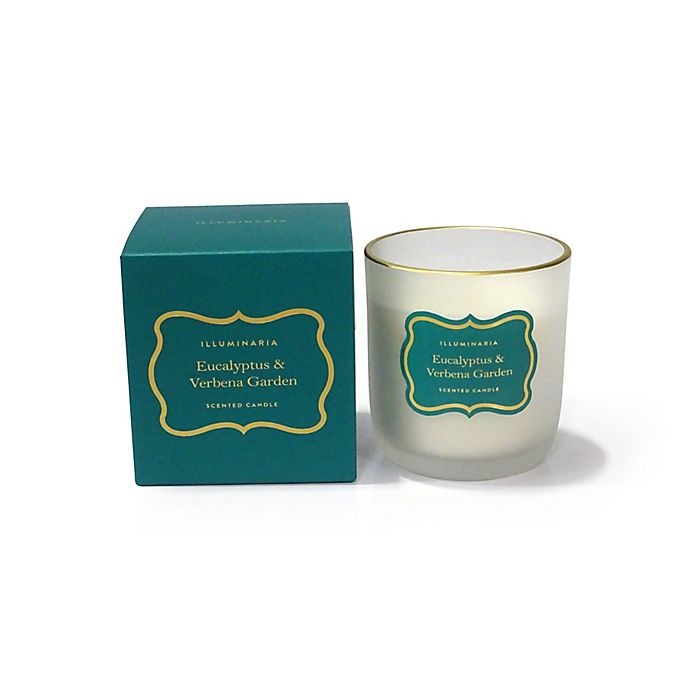 slide 1 of 1, Zodax Eucalyptus & Verbena Small Frosted Candle Jar with Gold Rim - Turquoise, 1 ct