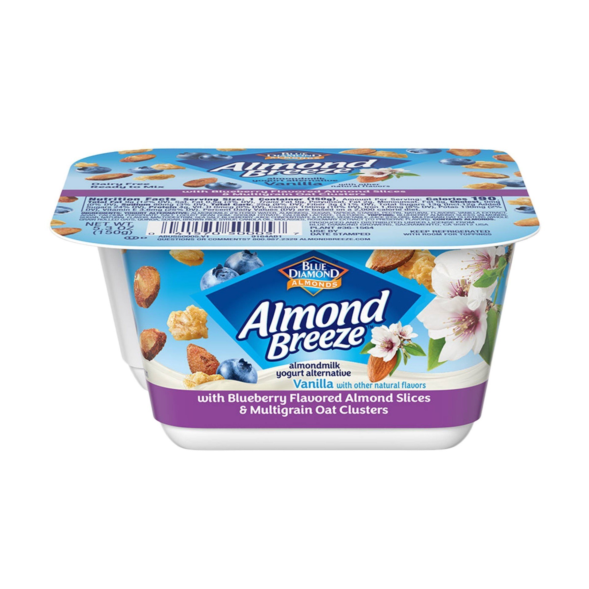 slide 1 of 4, Almond Breeze Yogurt Alternative, Vanilla With Blueberry, Almonds, And Multigrain Oats, 5.3 oz