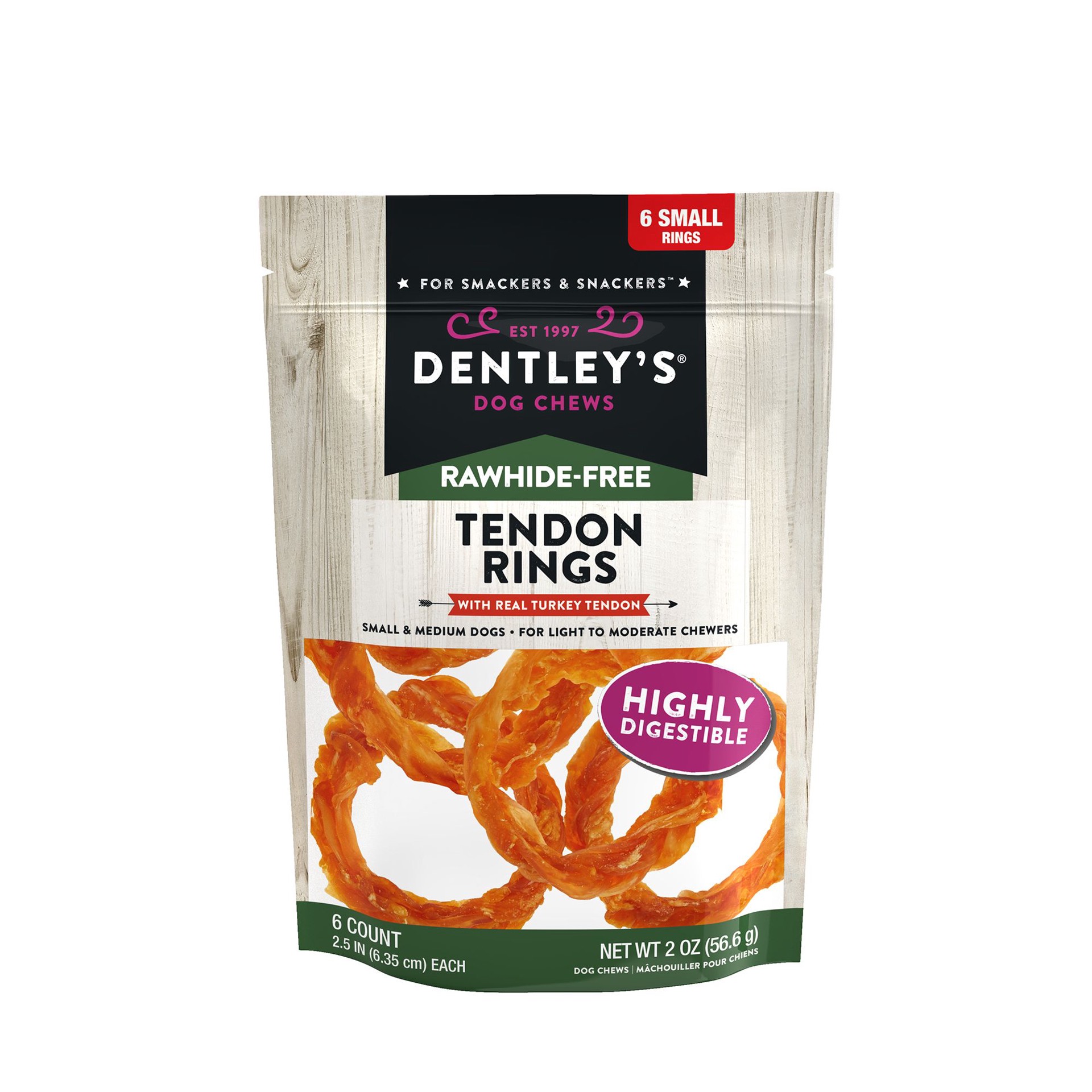 slide 1 of 1, Dentley's Rawhide-Free Turkey Tendon Rings Dog Chew - 6 Count, 6 ct