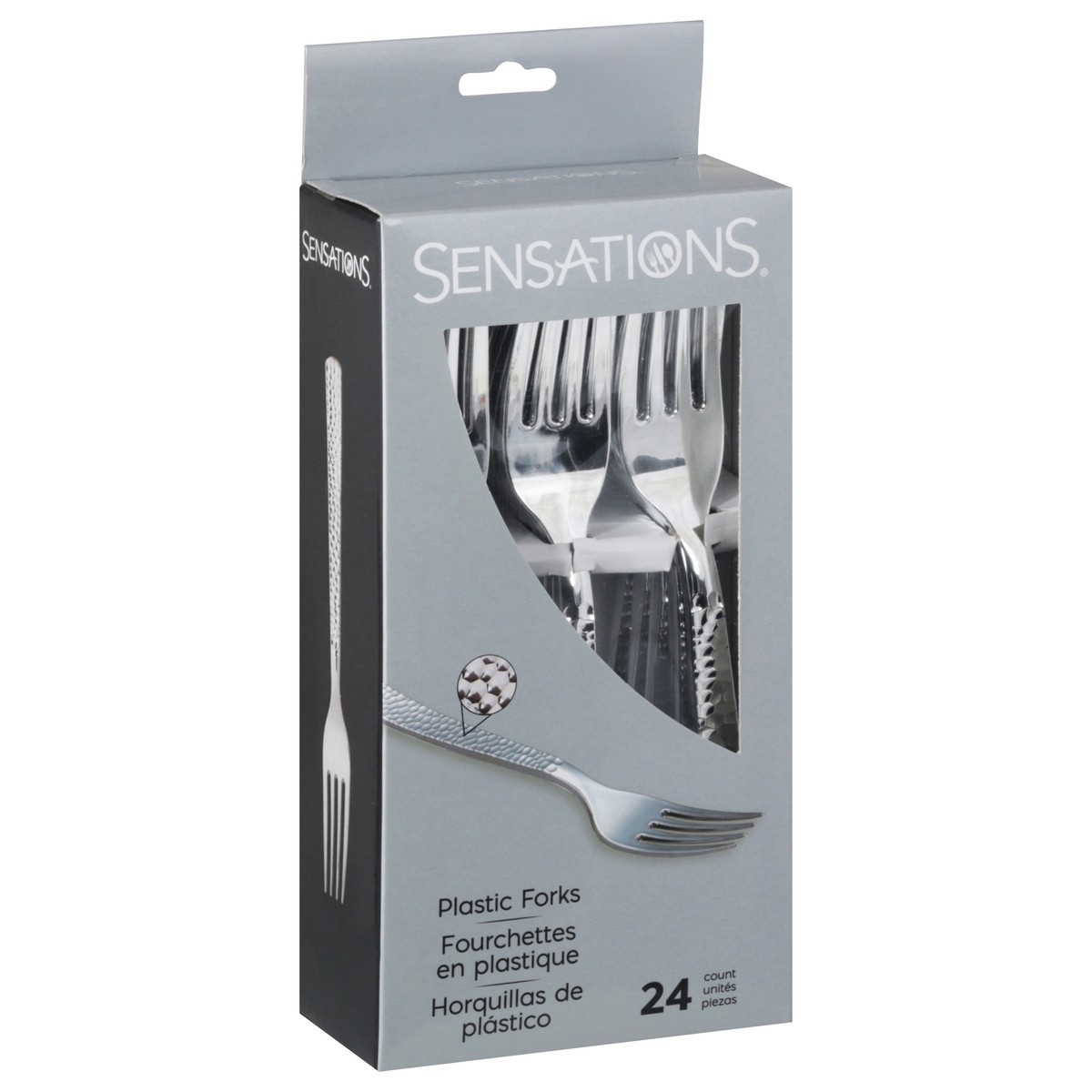 slide 8 of 9, Sensations Silver Metallic Hammered Plastic Forks 24 ea, 24 ct