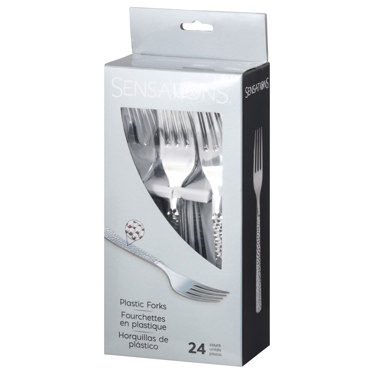 slide 9 of 9, Sensations Silver Metallic Hammered Plastic Forks 24 ea, 24 ct