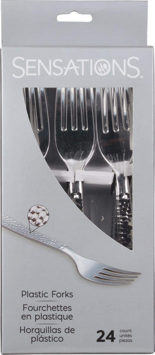 slide 4 of 9, Sensations Silver Metallic Hammered Plastic Forks 24 ea, 24 ct