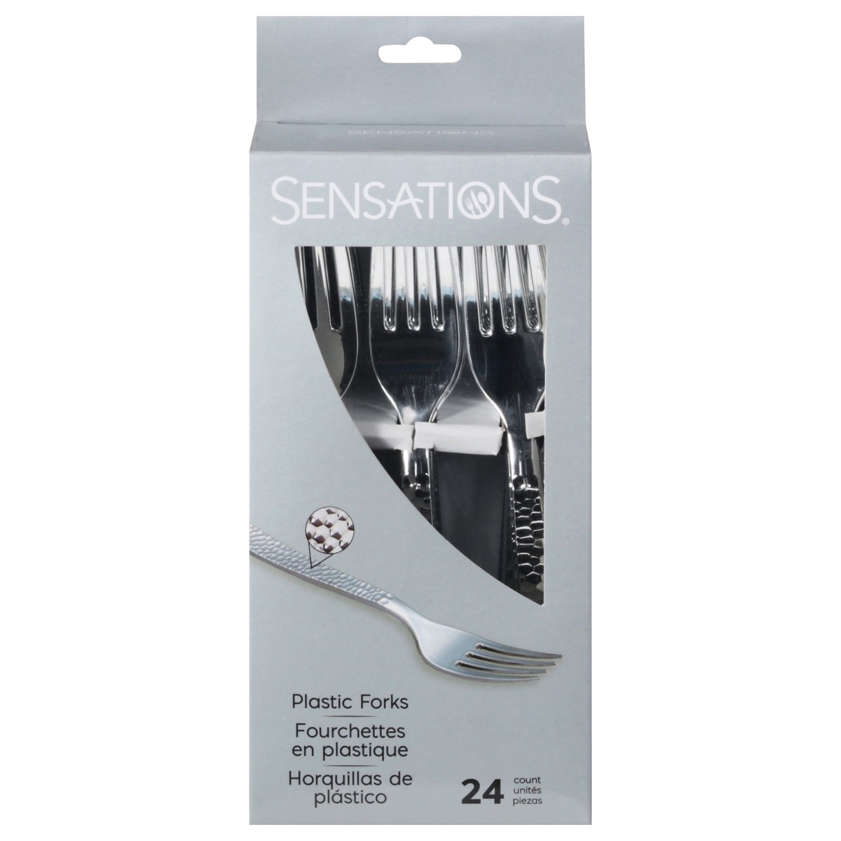 slide 1 of 9, Sensations Silver Metallic Hammered Plastic Forks 24 ea, 24 ct