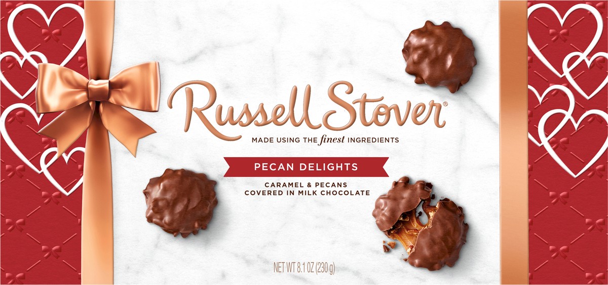 slide 8 of 10, RUSSELL STOVER Valentine's Day Milk Chocolate Pecan Delights Gift Box, 9.4 oz. (˜ 9 pieces), 8.1 oz