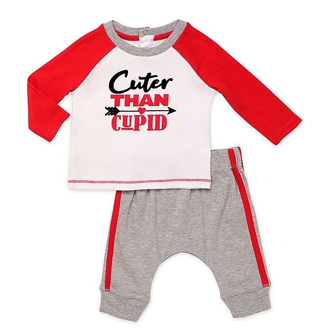 slide 1 of 1, Baby Starters Newborn Cuter than Cupid" Shirt and Pant Set - Red", 2 ct
