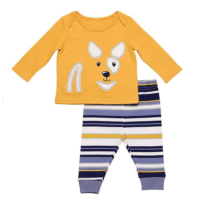 slide 1 of 1, Baby Starters Newborn Stripe Dog Top and Pant Set - Mustard, 2 ct