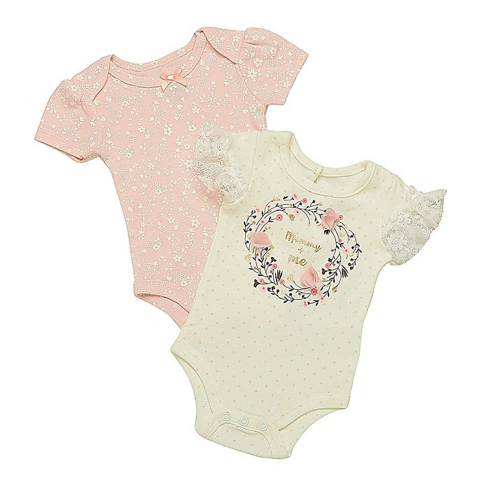 slide 1 of 1, Baby Starters Newborn Mommy & Me and Floral Short Sleeve Bodysuits - White, 2 ct