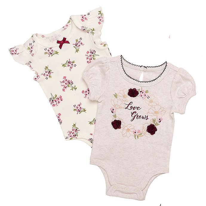 slide 1 of 1, Baby Starters Newborn Love Grows and Floral Short Sleeve Bodysuits - Oatmeal, 2 ct