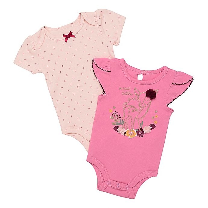 slide 1 of 1, Baby Starters Newborn Deer and Floral Short Sleeve Bodysuits - Rose Pink, 2 ct