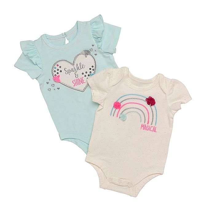 slide 1 of 1, Baby Starters Newborn Heart and Rainbow Short Sleeve Bodysuits - Aqua, 2 ct