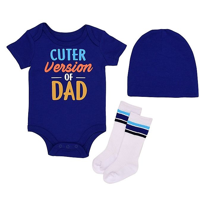 slide 1 of 1, Baby Starters Newborn BWA Cuter Version of Dad" Bodysuit, Hat and Sock Set - Blue", 1 ct