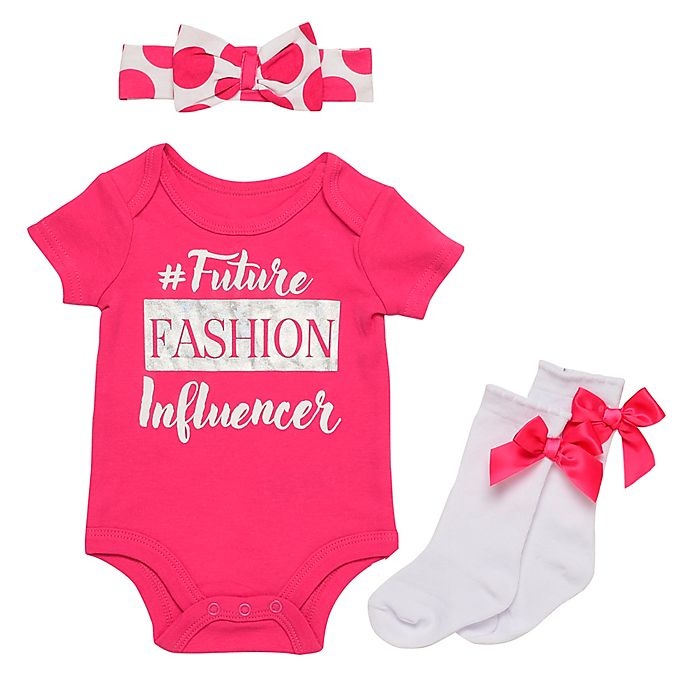 slide 1 of 1, Baby Starters Newborn Fashion Influencer Bodysuit, Headband and Sock Set - Fuchsia, 3 ct