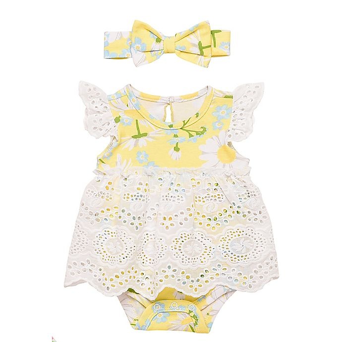 slide 1 of 1, Baby Starters Bsuit & Hdbnd 3M Daisy Bubble Skirt w/Lace Yellow, 1 ct