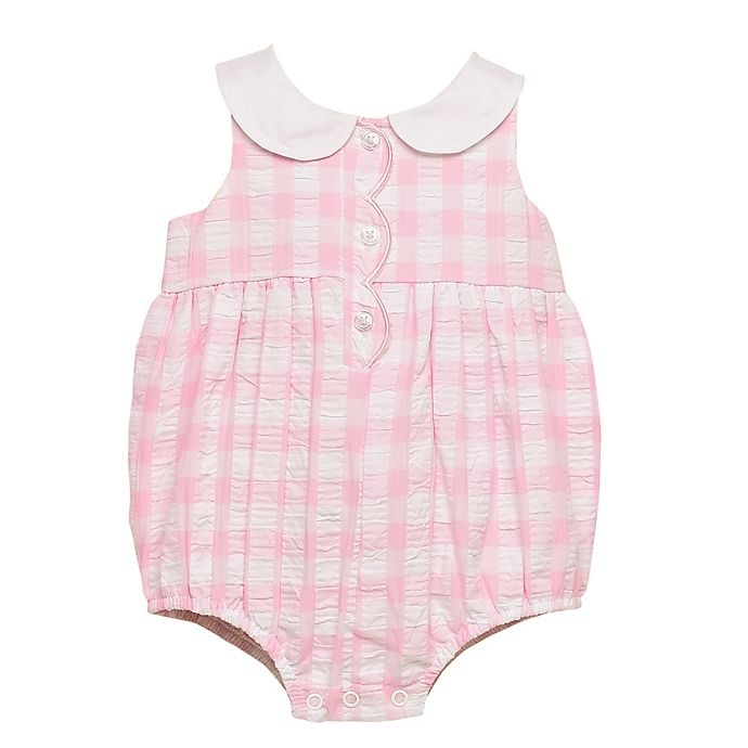 slide 1 of 1, Baby Starters Romper 12M Scallop Pink Gingham, 1 ct