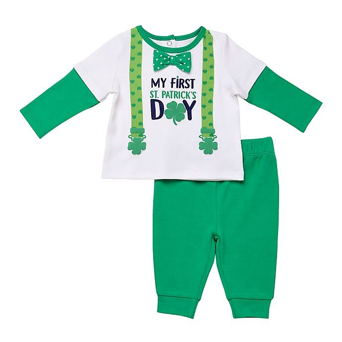 slide 1 of 1, Baby Starters Newborn First St. Patrick's Day Shirt and Pant Set - Green, 2 ct