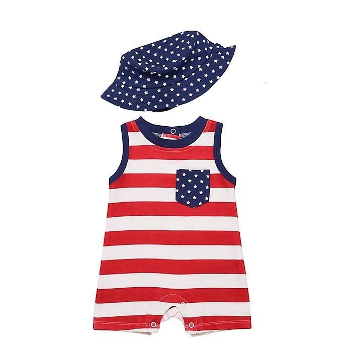 slide 1 of 1, Baby Starters Newborn Stars and Stripes Romper and Hat Set - Red/White/Blue, 2 ct