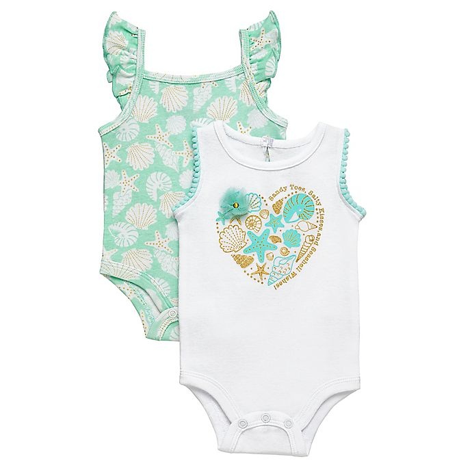 slide 1 of 1, Baby Starters Newborn Seashells Bodysuits - White/Mint, 2 ct