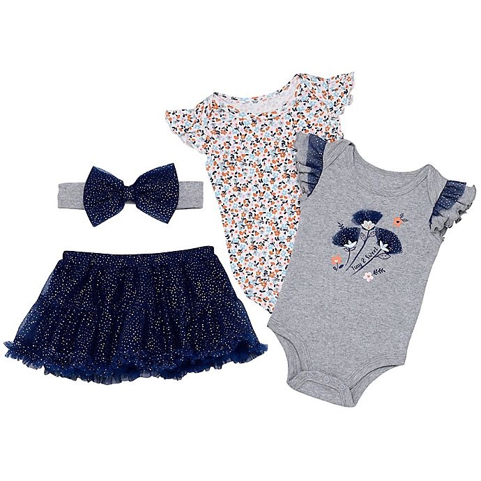 slide 1 of 1, Baby Starters Newborn Floral Tutu Set - Navy/Grey, 4 ct