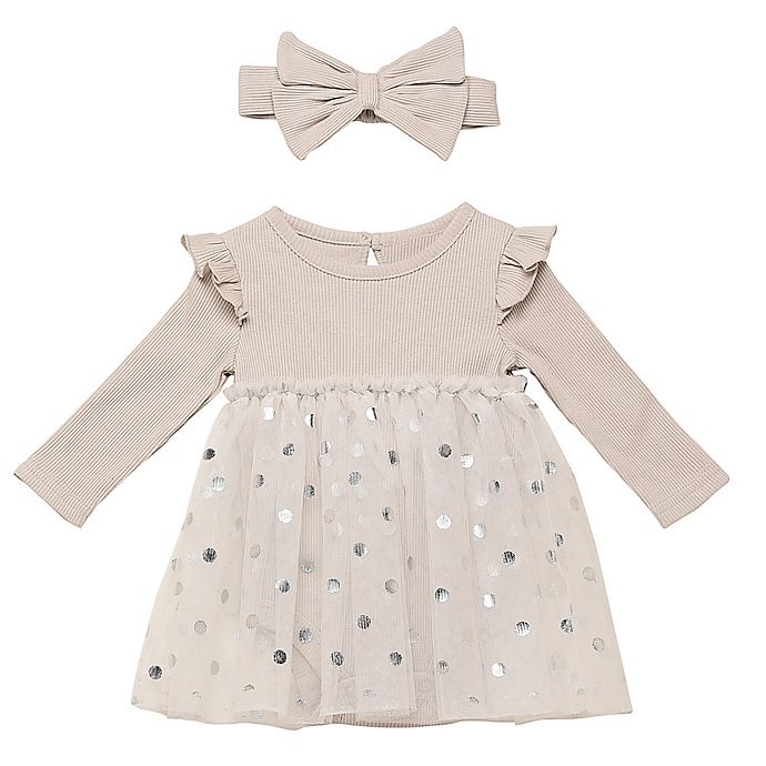 slide 1 of 1, Baby Starters Newborn Dot Dress and Headband Set - Grey, 2 ct