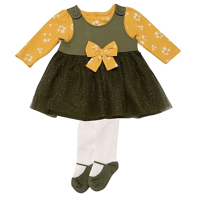 slide 1 of 1, Baby Starters Newborn Dress, Top, and Tight Set - Black/Mustard, 3 ct