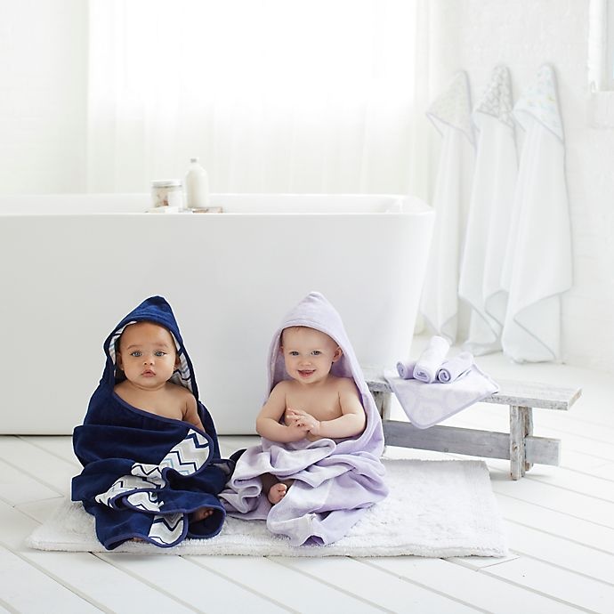 slide 2 of 2, Just Born Trellis Velour Hooded Bath Towel - White/Lilac, 1 ct